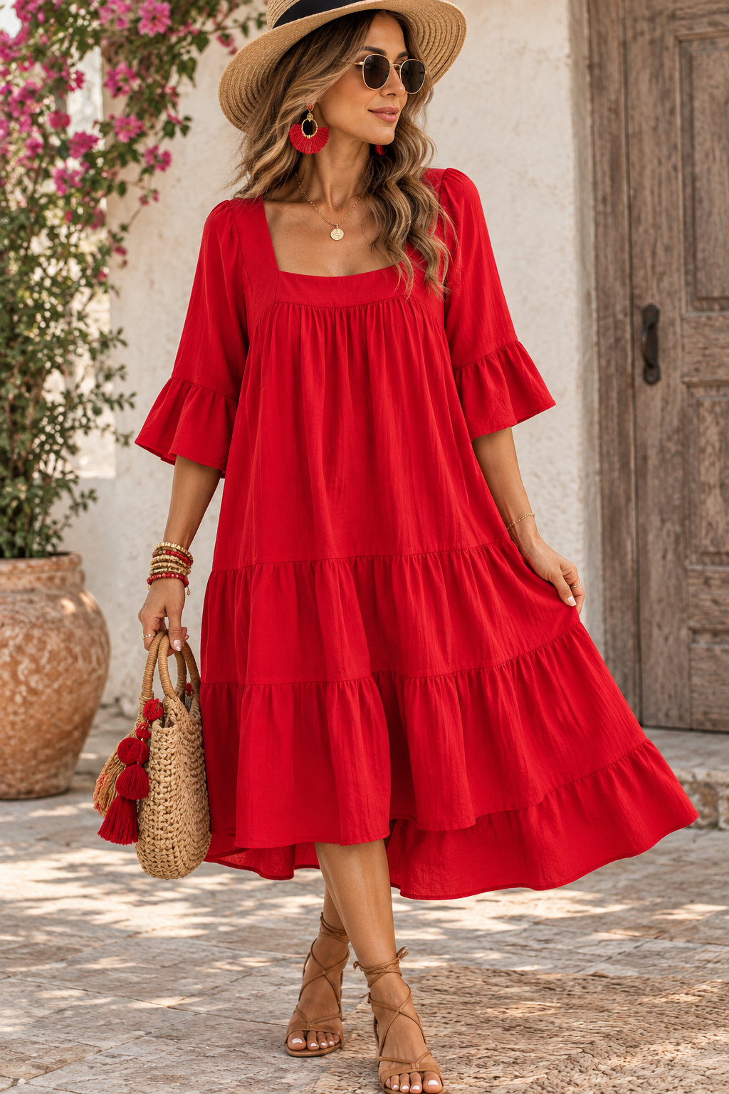 Vestido Malibú - Lino Manga Corta con Recortes Manga Volado