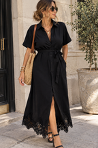 Vestido Verona - Largo Camisero con Puntilla y Cinto