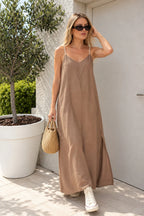 Vestido SARIS Lino Con Cordon y Tajo