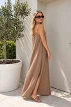 Vestido SARIS Lino Con Cordon y Tajo