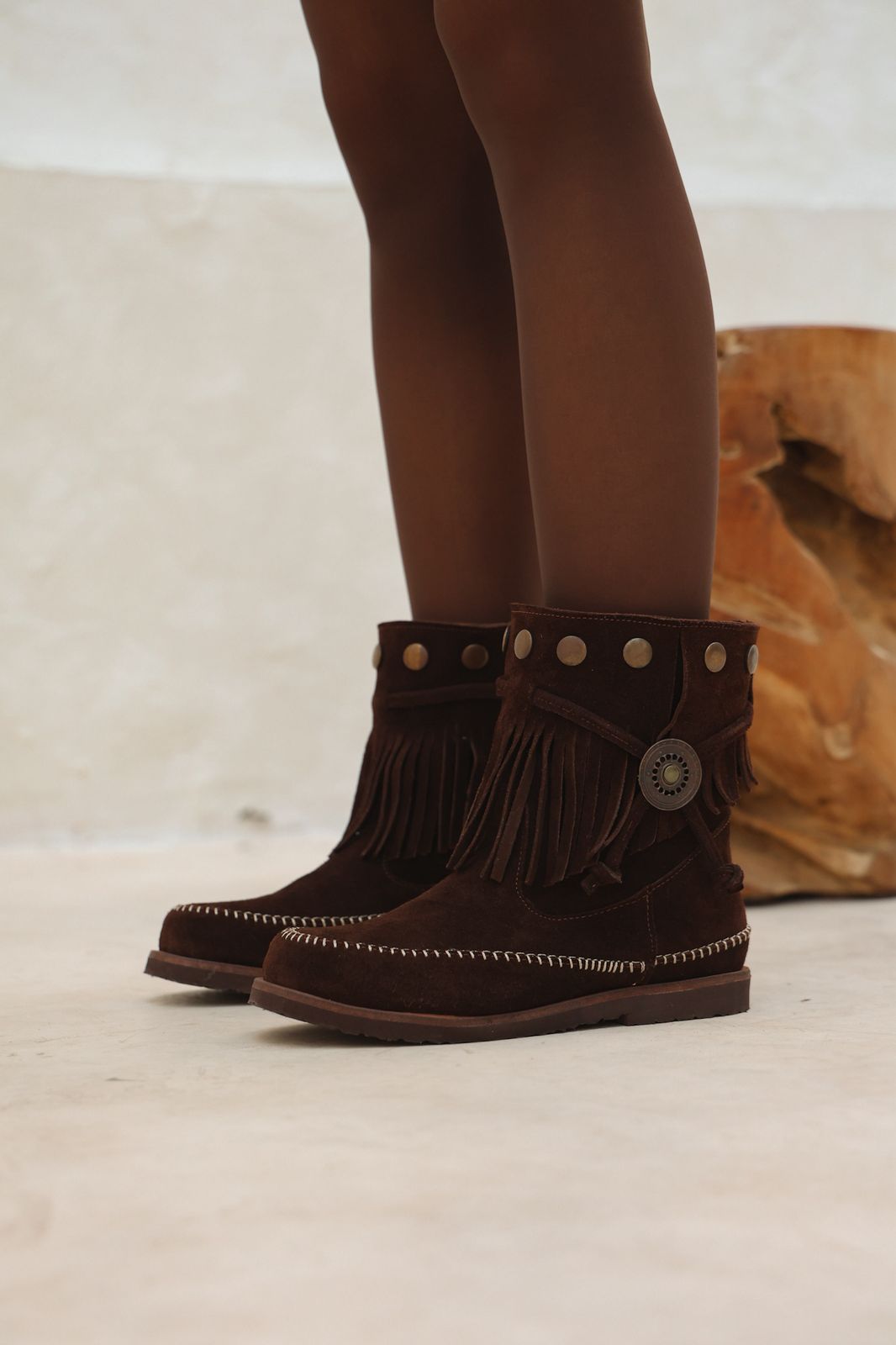 Botas de cuero con flecos y tachas "Estambul" - Nala Shoes