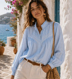 Camisa Rayada con Guipiur MUSTAN