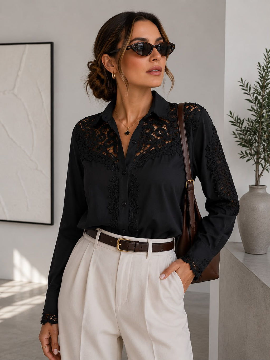 Camisa Premium "Elizabeth" – Broderie con Encaje y Puntillas