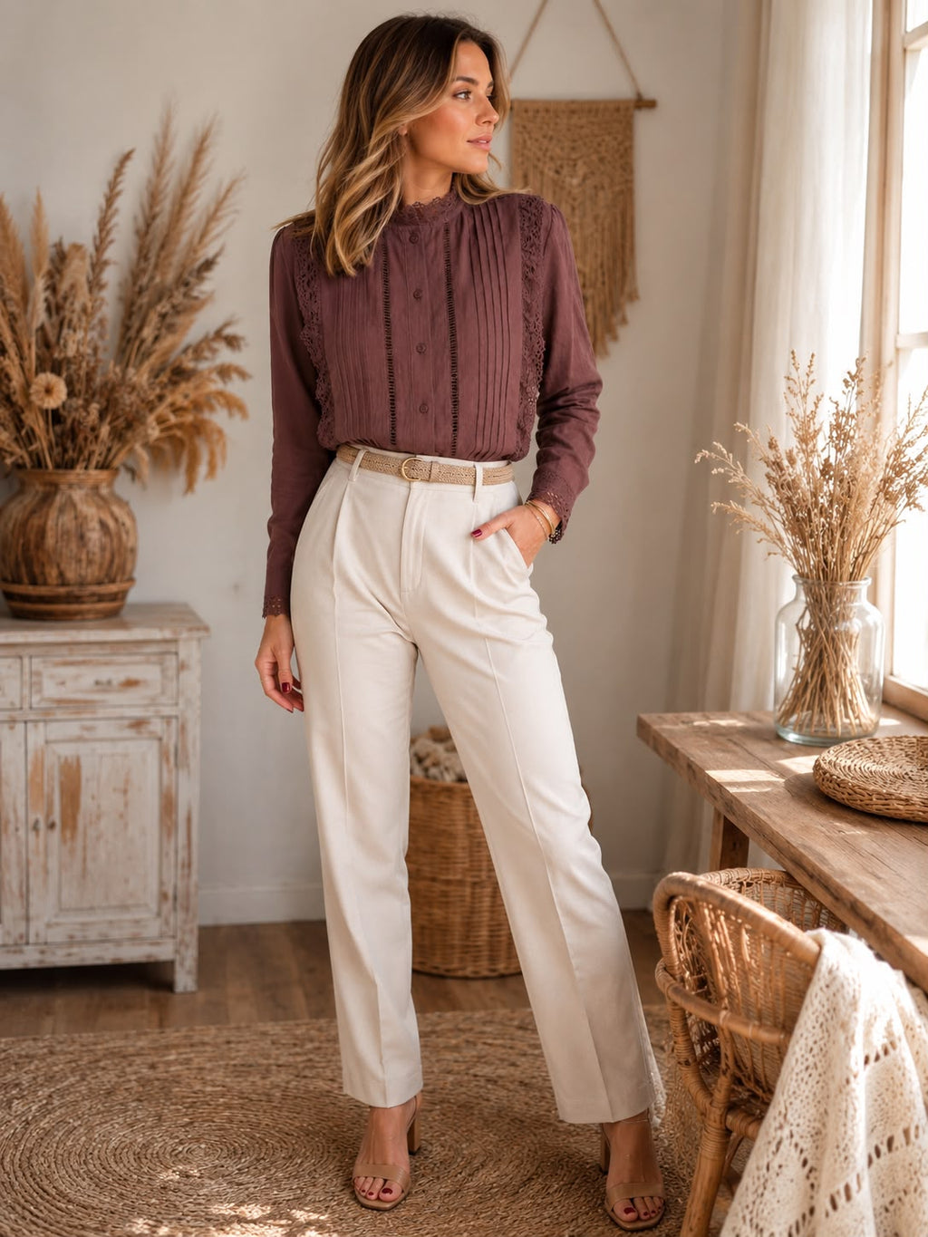 Camisa Premium "Sofía" – Tablitas y Cuello Bordado