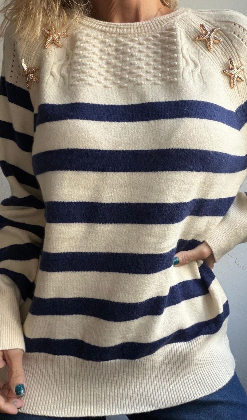 Sweater Premium "Hering" – Bremer rayado con apliques de estrellas