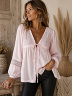 Camisa Premium "Milena" – Manga Elástica con Encaje y Tira