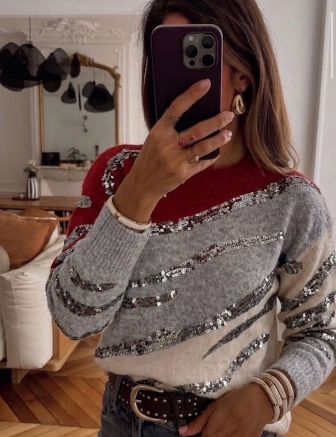 Sweater Premium Tricolor Cebra – diseño moderno con lentejuelas bordadas