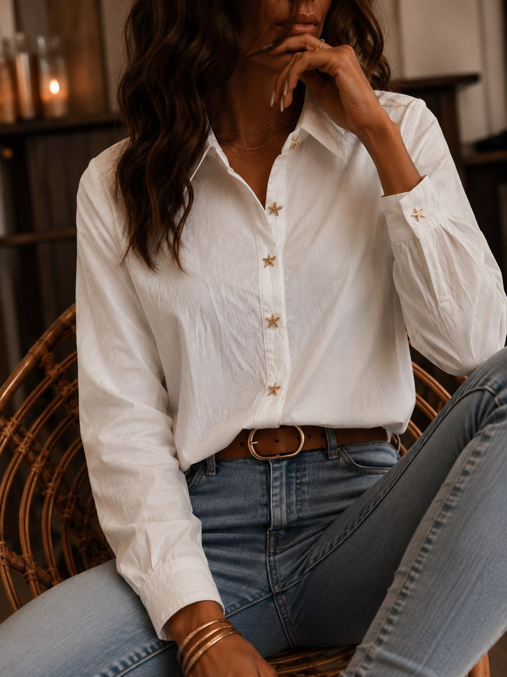 Camisa Premium "Star" – Rayada con Detalle de Lurex y Botones Estrella