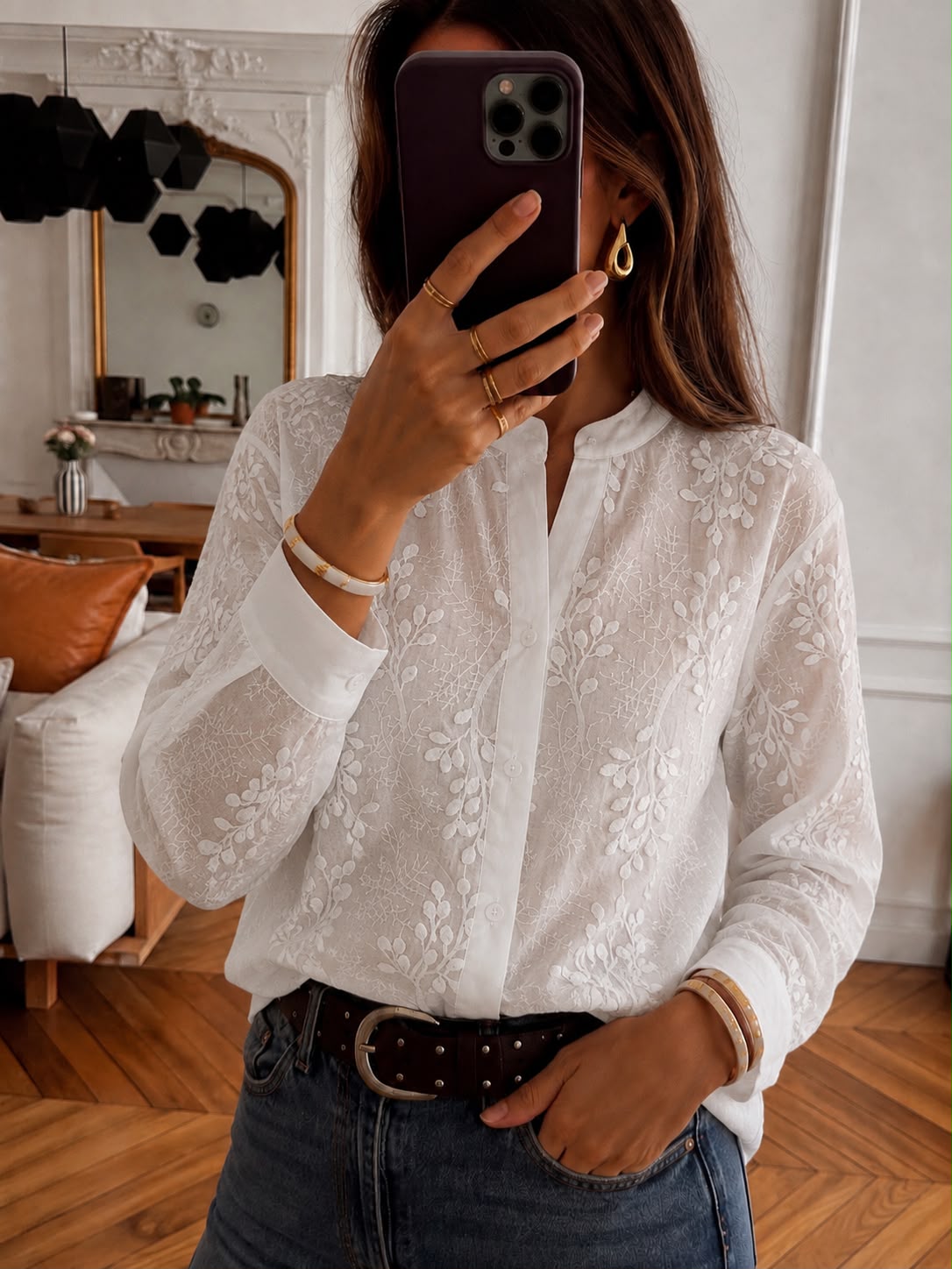 Camisa Premium "Reyle" – cuello mao con relieve elegante