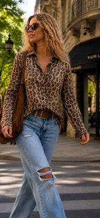 Camisa Premium "Sahara" – Satén Animal Print