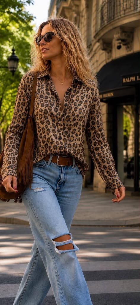 Camisa Premium "Sahara" – Satén Animal Print