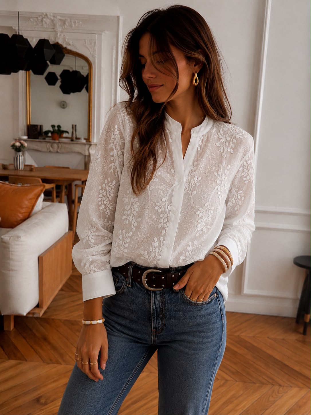 Camisa Premium "Reyle" – cuello mao con relieve elegante