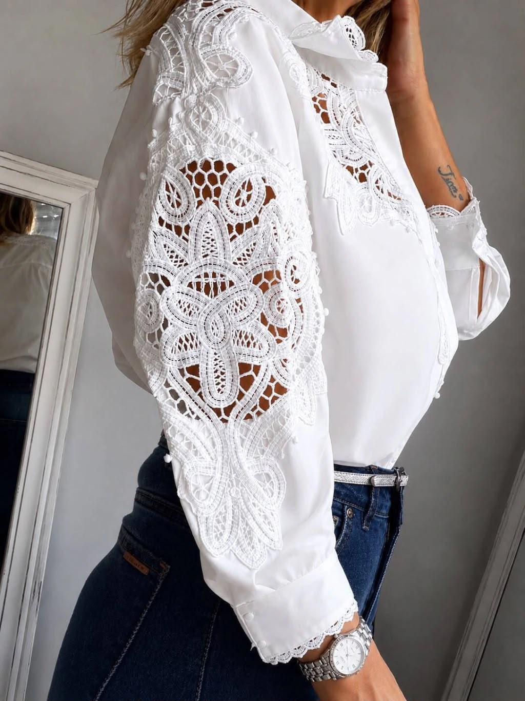 Camisa Premium "Elizabeth" – Broderie con Encaje y Puntillas