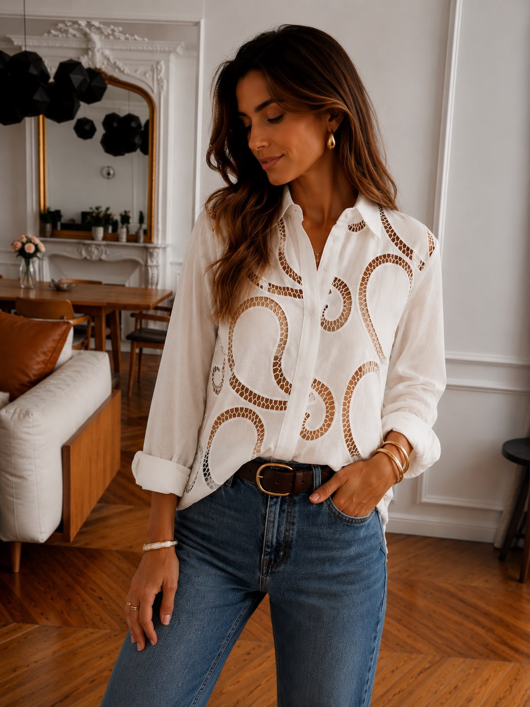 Camisa Premium "Saman" – diseño calado con elegancia natural