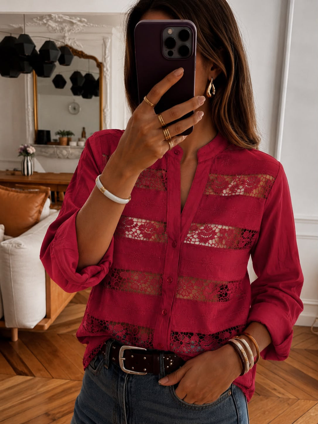 Camisa Premium "Lucea" – delicadeza en guipiur con elegancia atemporal