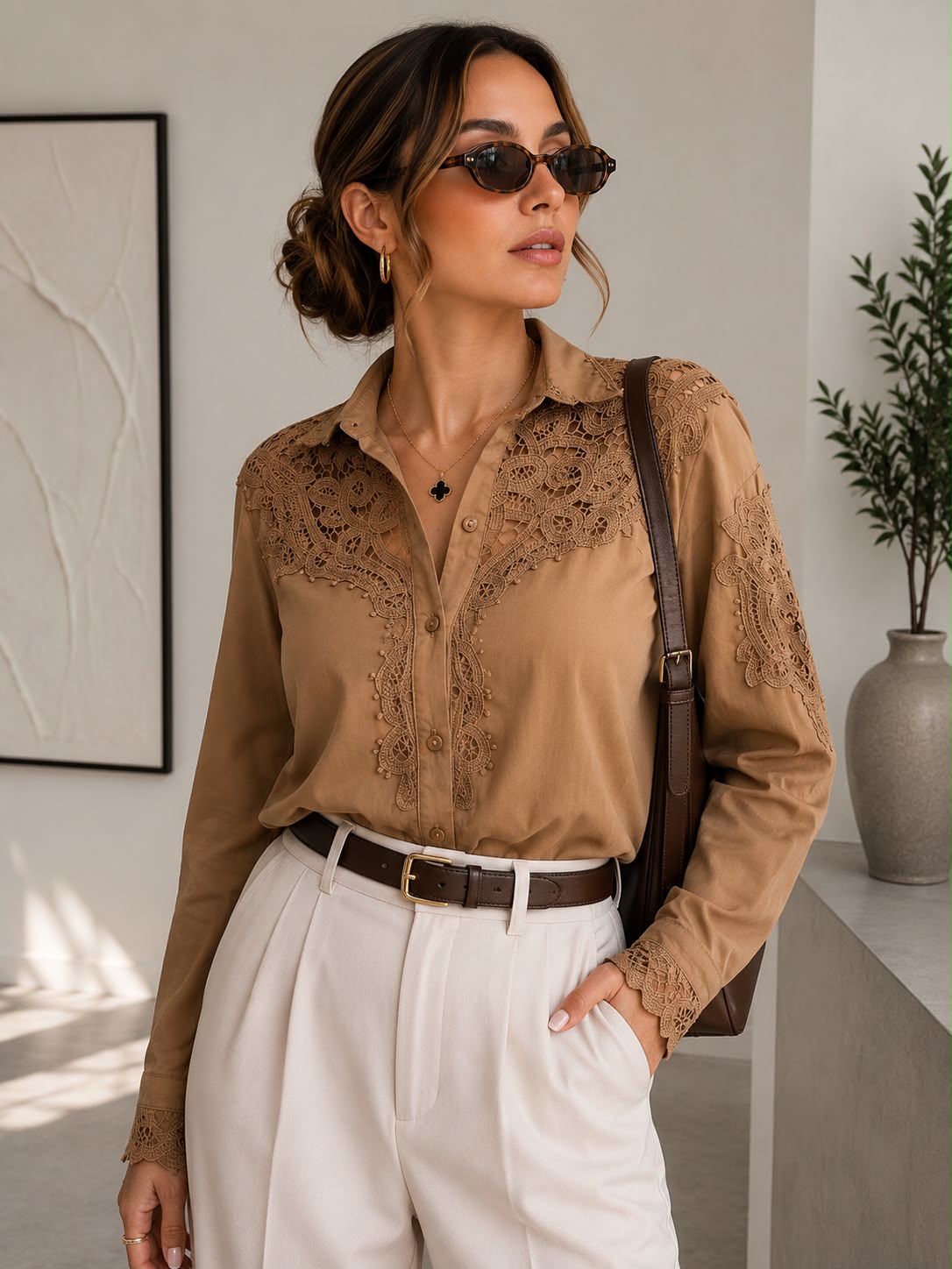 Camisa Premium "Elizabeth" – Broderie con Encaje y Puntillas