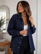 Camisaco Premium Jean Oversize Rayado – estilo urbano con un toque moderno