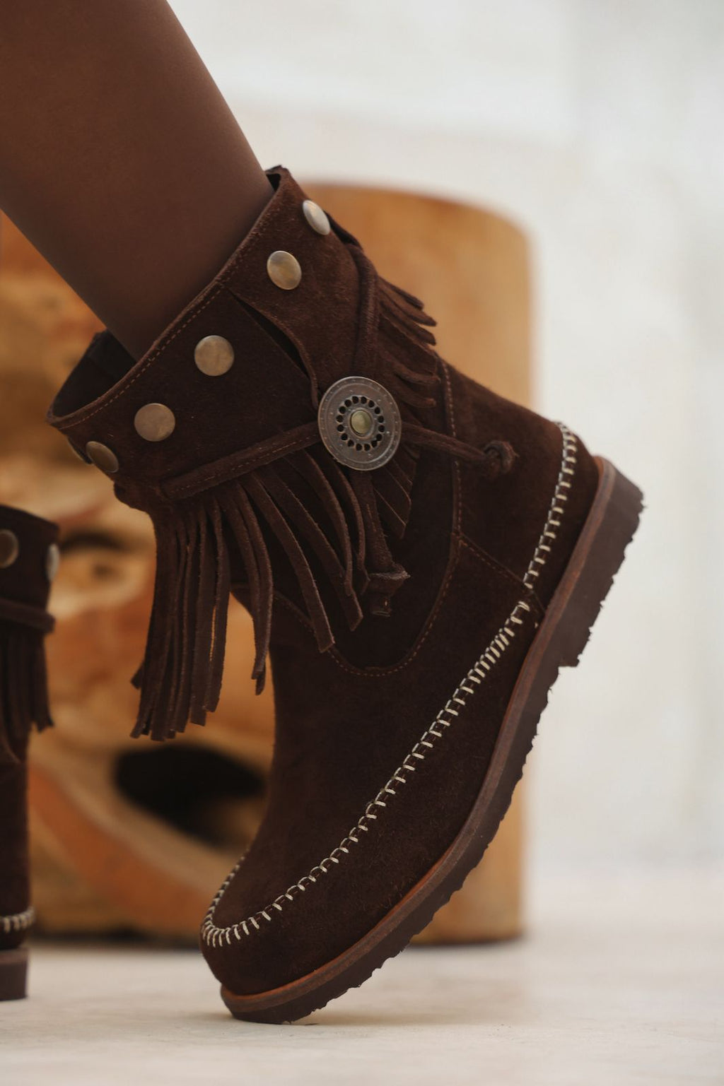 Botas de cuero con flecos y tachas "Estambul" - Nala Shoes
