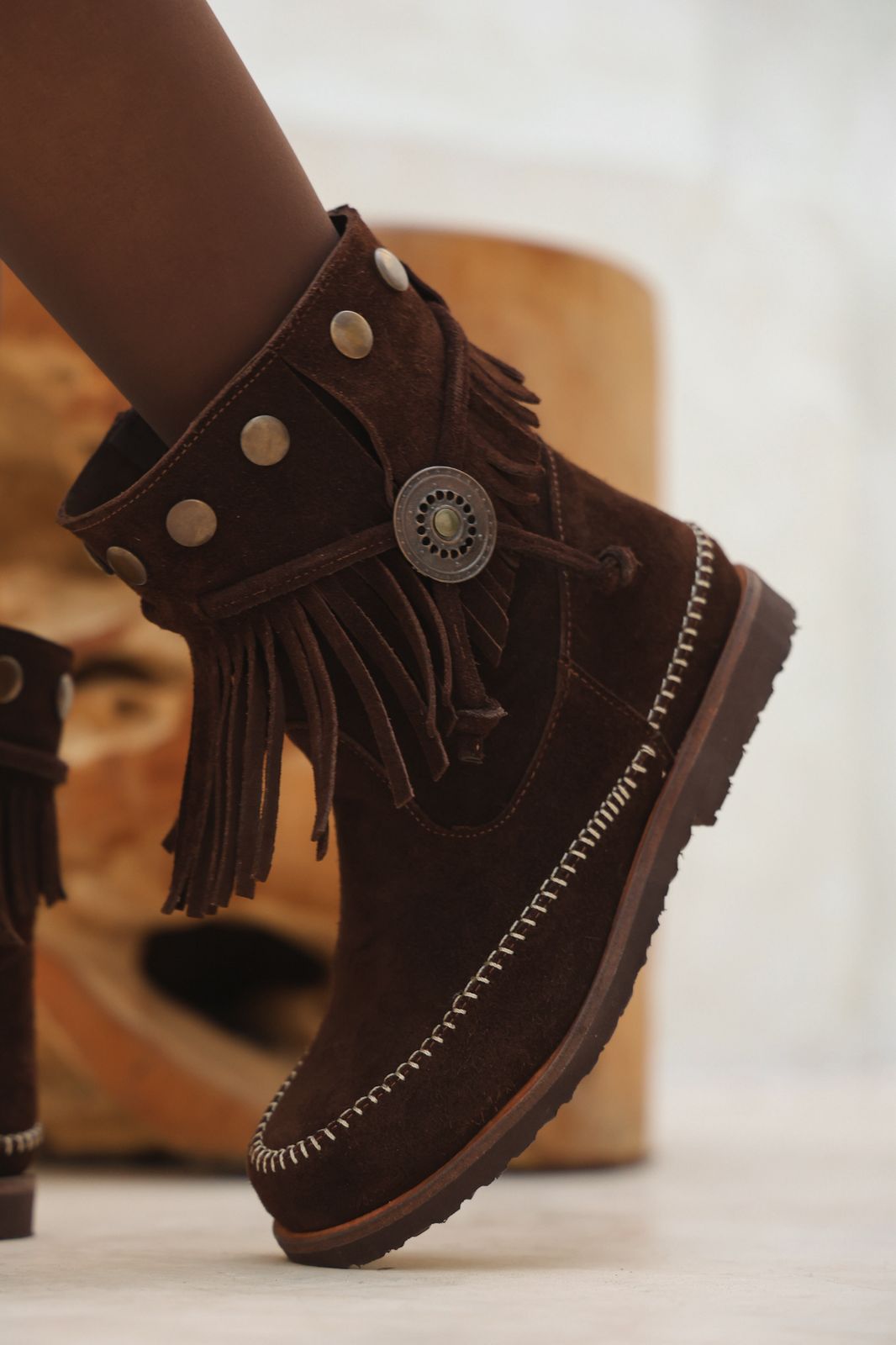 Botas de cuero con flecos y tachas "Estambul" - Nala Shoes