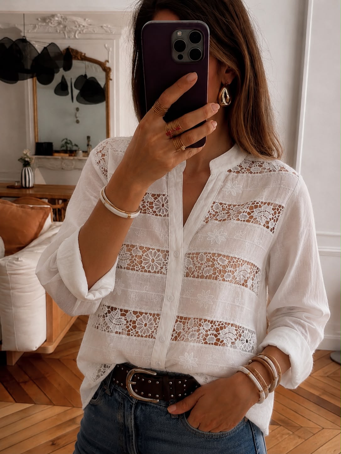 Camisa Premium "Lucea" – delicadeza en guipiur con elegancia atemporal