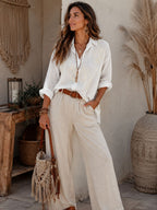 Camisa Premium "Barby" – lino largo con costuras bordadas