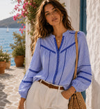 Camisa Rayada con Guipiur MUSTAN