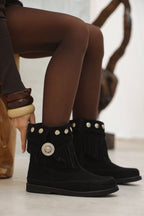 Botas de cuero con flecos y tachas "Estambul" - Nala Shoes