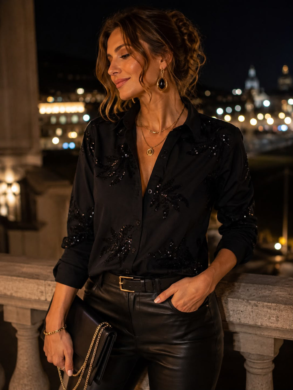 Camisa Premium "Rebeca" – Poplin con Hilos y Lentejuelas Bordadas