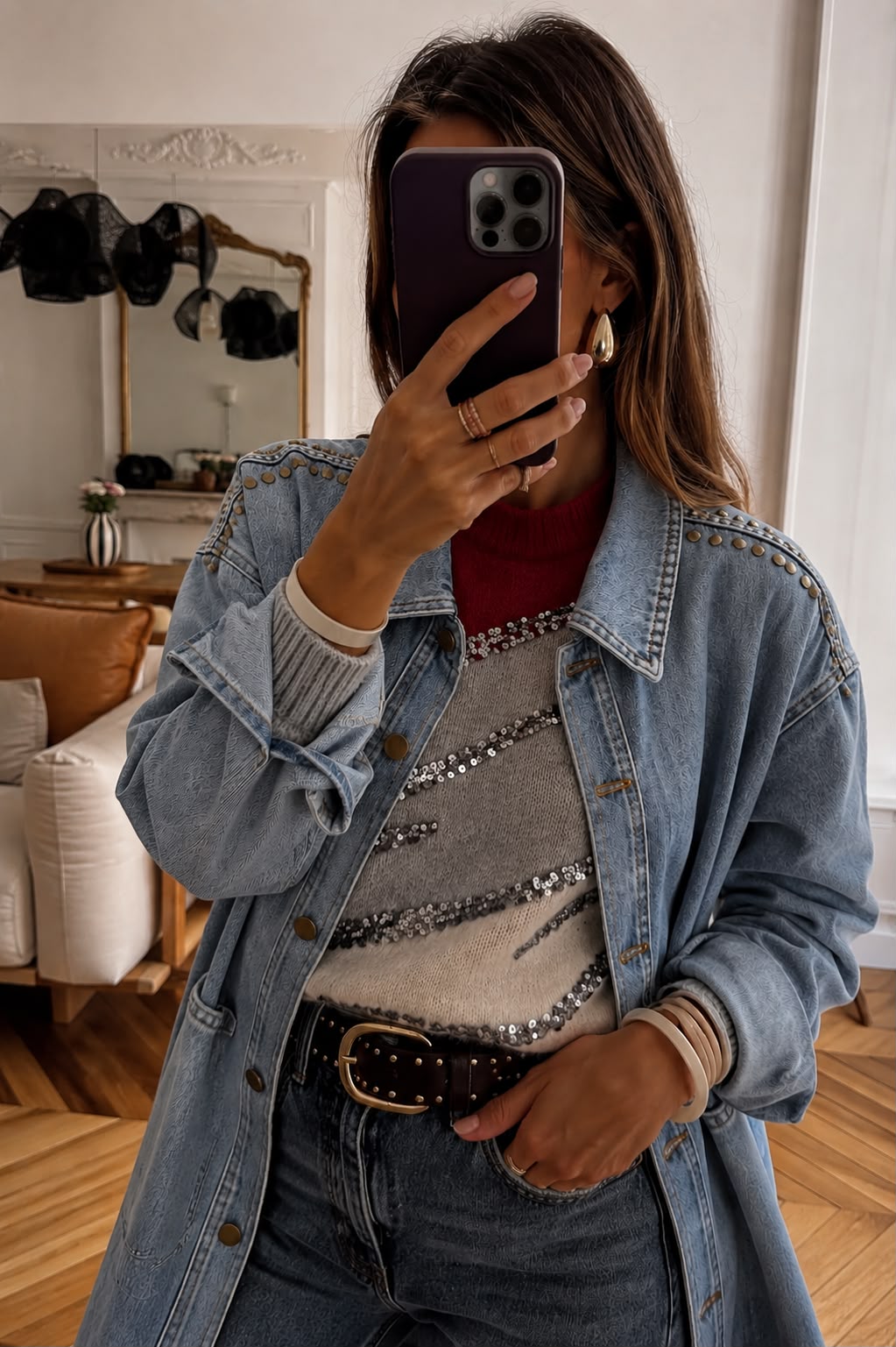 Camisaco Premium Jean con Bolsillos – oversize con tachas y actitud urbana