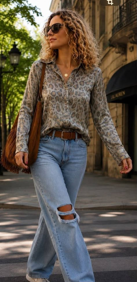 Camisa Premium "Sahara" – Satén Animal Print