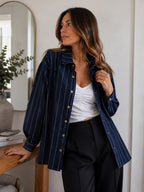 Camisaco Premium Jean Oversize Rayado – estilo urbano con un toque moderno