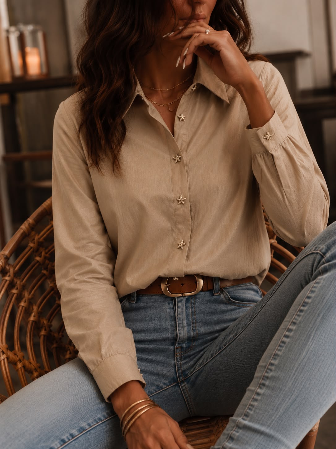 Camisa Premium "Star" – Rayada con Detalle de Lurex y Botones Estrella