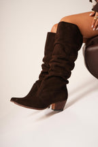Amel Botas Texanas en Cuero Gamuzado Marrón - "Nala Shoes"