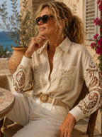 Camisa Premium "Hebron" – lino con bolsillos y mangas crochet